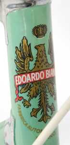 An Edoardo Bianchi Italian bicycle, the light green frame with applied advertising, with chrome... - 7