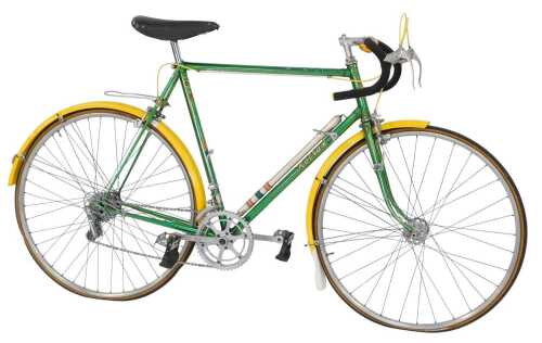 A Rotrax bicycle, with a Reynolds 531 metallic green frame, and Rotrax Cycles of Southampton...
