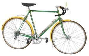 A Rotrax bicycle, with a Reynolds 531 metallic green frame, and Rotrax Cycles of Southampton...