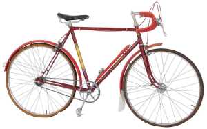 A W F Holdsworth bicycle, the maroon Reynolds 531 frame bearing advertising and crest, with...