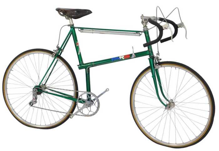 A Velos Paris touring bike, the Reynolds 531 green frame with Velos Paris advertising and crest,...