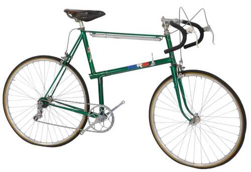 A Velos Paris touring bike, the Reynolds 531 green frame with Velos Paris advertising and crest,...