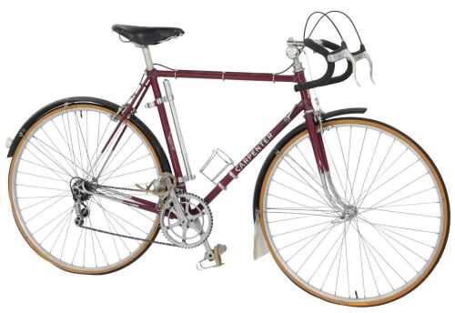 A Carpenter bicycle, the maroon frame with two crests and advertising, with Coitam chrome...