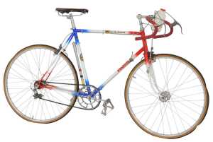A Cycle Paris Tour de France bicycle, the Reynolds 531 red, white and blue painted frame with a...