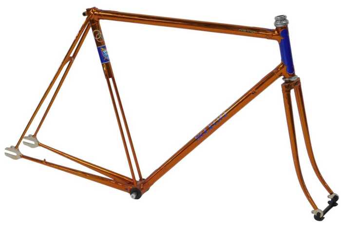 A Saxon Olympic TT Model twin tube bicycle frame and fork, with ornate detail to lugs and forks,...