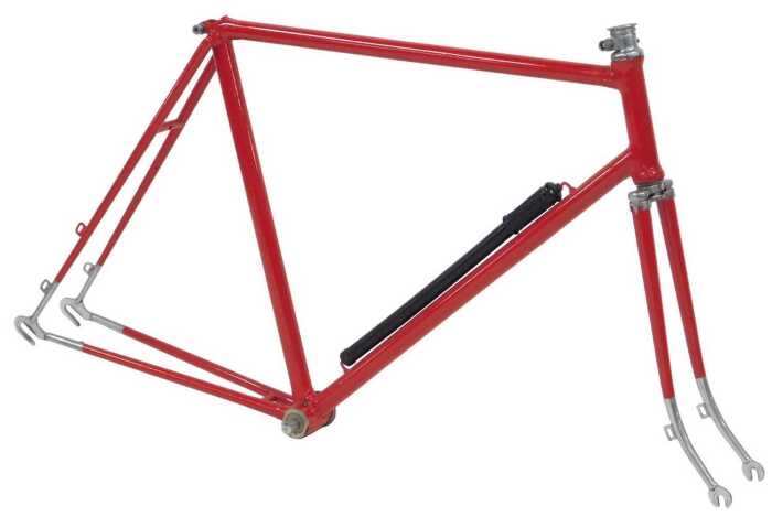 A Chater-Lea bicycle frame and fork set, red, marked Chater-Lea to bottom bracket, with polished...