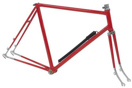 A Chater-Lea bicycle frame and fork set, red, marked Chater-Lea to bottom bracket, with polished...