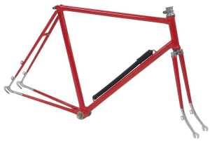 A Chater-Lea bicycle frame and fork set, red, marked Chater-Lea to bottom bracket, with polished...