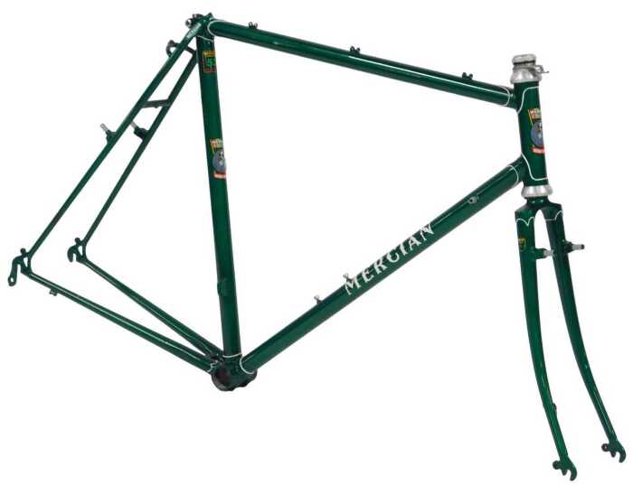 A Mercian Cycles of Derby bicycle frame and fork set, constructed with Reynolds 531 tubes, Green...