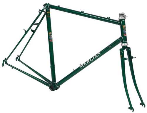 A Mercian Cycles of Derby bicycle frame and fork set, constructed with Reynolds 531 tubes, Green...