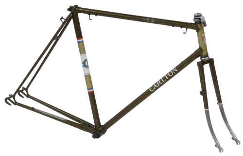 A Carlton Criterium bicycle frame and fork set, bronze and gold frame, with chromed fork and...