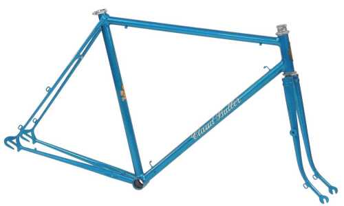 A Claud Butler bicycle frame and fork set, with brass Claud Butler head badge, turquoise blue,...
