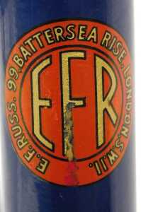An EF Russ of 99 Battersea Rise London bicycle frame and fork set, with ornate lugs, blue with... - 3