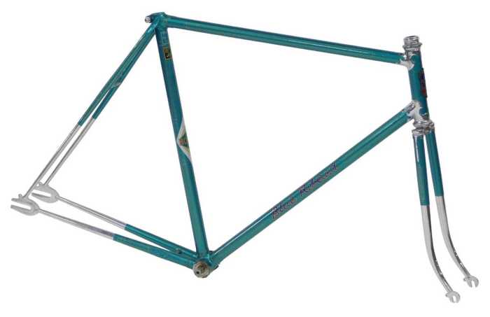 A Hobbs Blue Ribband bicycle frame and fork set, with enamelled blue ribboned head badge, with...