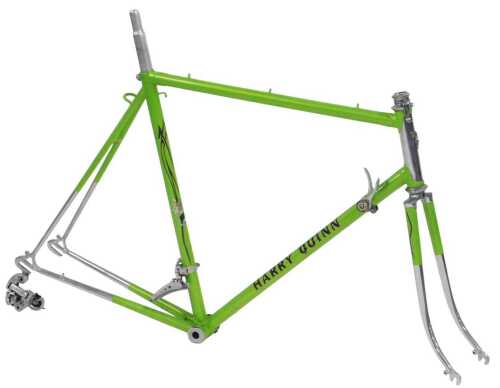 A Harry Quinn bicycle frame and fork set, resprayed by Glen Raisbeck, with Speed Nymph head...