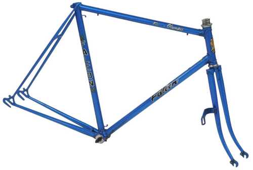 A Falcon Olympic bicycle frame and fork set, constructed from Reynolds 531 tubes, with enamelled...