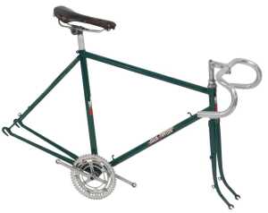 A Jack Taylor bicycle frame and fork set, green with GB handlebars, a Lycett leather seat and...