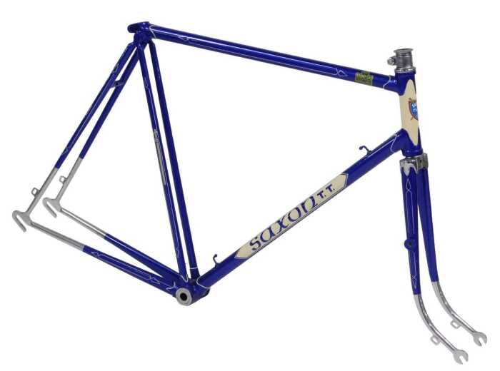 A Saxon T.T twin tube bicycle frame and fork set, constructed with Accles and Pollock AP...