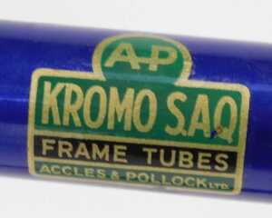 A Saxon T.T twin tube bicycle frame and fork set, constructed with Accles and Pollock AP... - 5