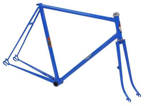 A Higgins bicycle frame and fork set, constructed of Reynolds 531 butted tubes, blue with...