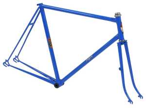 A Higgins bicycle frame and fork set, constructed of Reynolds 531 butted tubes, blue with...