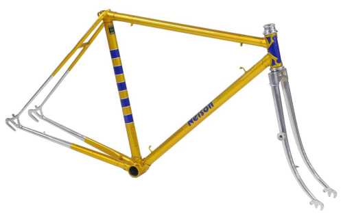 A Nelson bicycle frame and fork set, constructed with Reynolds 531 tubing, with ornate head lugs...