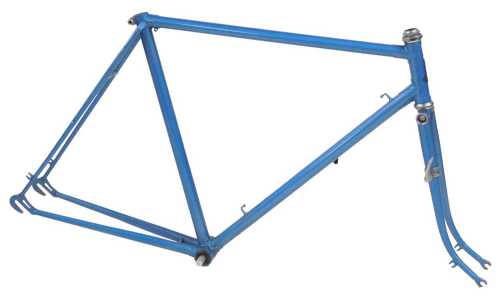 A Raleigh bicycle frame and fork set, with Raleigh head badge, blue.