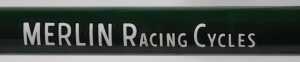 A Merlin Racing Cycles bicycle frame and fork set, green with shaped lugs and white detailing... - 5