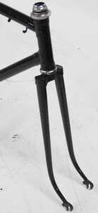 A black bicycle frame and fork set, with shaped lugs, headset and seat post. - 3