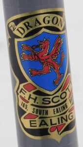 An FH Scott bicycle frame and fork set, with brass head badge, red and grey with chromed forks,... - 4