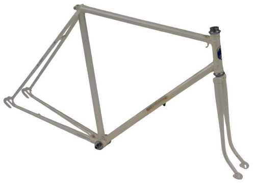 A Bertin bicycle frame and fork set, with shaped lugs, enamelled head badge, white with applied...