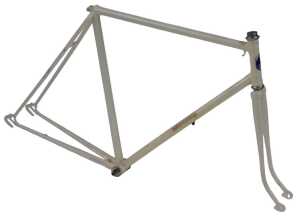 A Bertin bicycle frame and fork set, with shaped lugs, enamelled head badge, white with applied...