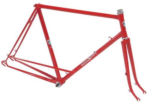An Eddie Soens Cycles Soen Sport bicycle frame and fork set, with shaped lugs, red with Liver...