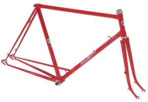 An Eddie Soens Cycles Soen Sport bicycle frame and fork set, with shaped lugs, red with Liver...