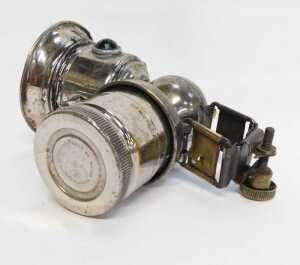 A Miller Bola carbide/acetylene bicycle lamp, each side inset with a faceted red and green glass... - 5