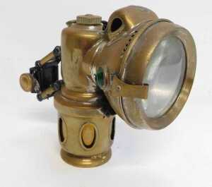 A Powell and Hanmer Ltd Birmingham brass finish carbide/acetylene bicycle lamp, each side inset... - 4