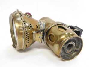 A Powell and Hanmer Ltd Birmingham brass finish carbide/acetylene bicycle lamp, each side inset... - 6