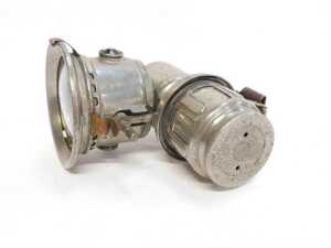 A Lucas Galcia Major carbide/acetylene bicycle lamp, set with faceted red and green glass... - 6