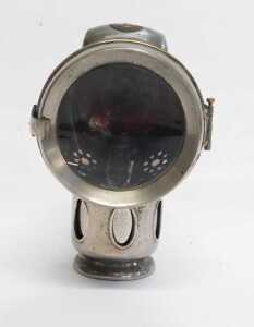 A Powell and Hanmer Birmingham carbide/acetylene bicycle lamp, inset with faceted red and green... - 3