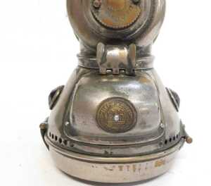 A Powell and Hanmer Birmingham carbide/acetylene bicycle lamp, inset with faceted red and green... - 5