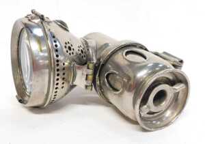A Powell and Hanmer Birmingham carbide/acetylene bicycle lamp, inset with faceted red and green... - 6
