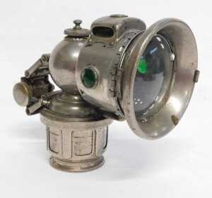 A Joseph Lucas Ltd Birmingham carbide/acetylene bicycle lamp, inset with faceted red and green... - 4