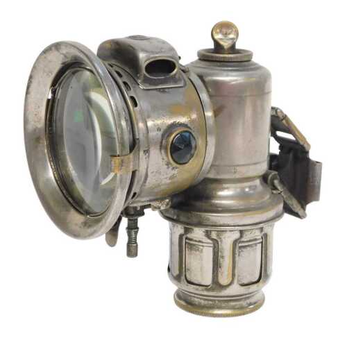 A Joseph Lucas Ltd Birmingham Calcia Major carbide/acetylene bicycle lamp, with part brass...