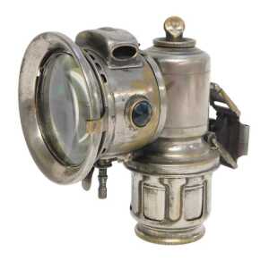 A Joseph Lucas Ltd Birmingham Calcia Major carbide/acetylene bicycle lamp, with part brass...
