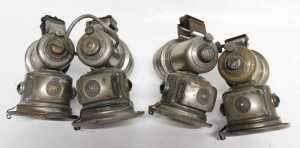 Four Powell and Hanmer Ltd Birmingham carbide/acetylene bicycle lamps, each inset with red and... - 4