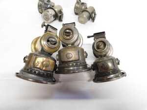 Five Joseph Lucas Ltd Birmingham carbide/acetylene bicycle lamps, three Calcia Club examples,... - 3