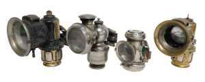 Four Joseph Lucas Ltd Birmingham carbide/acetylene bicycle lamps, comprising a Calcia Major...