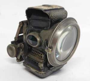 A Joseph Lucas Ltd Birmingham Super King paraffin bicycle lamp, painted black, with a marbled... - 4