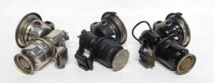 Three Powell and Hanmer Ltd Birmingham carbide/acetylene bicycle lamps, two painted black, each... - 5