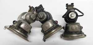 Three Powell and Hanmer Ltd Birmingham carbide/acetylene bicycle lamps, two painted black, each... - 6